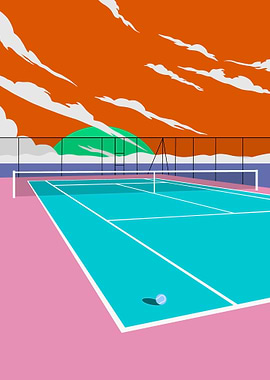 Tennis court at sunset