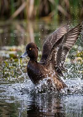 Duck splashing in water