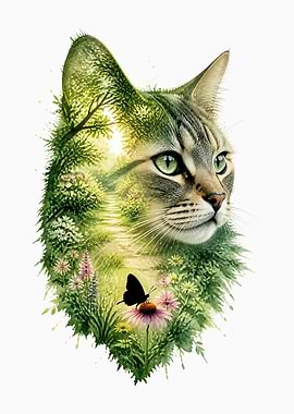 Wild Garden Cat Double Exposure