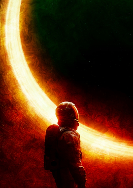 Astronaut facing a cosmic anomaly