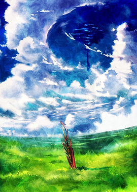 Fantasy Sword in a Grassy Field