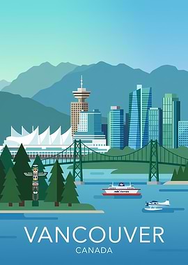 Vancouver Cityscape with Mountains and Water