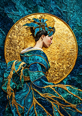 Golden Geisha – Japanese Elegance in Teal & Gold Art
