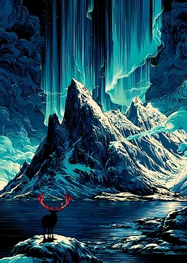 Majestic Stag Under Aurora Borealis