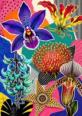 Vibrant Tropical Floral Collage