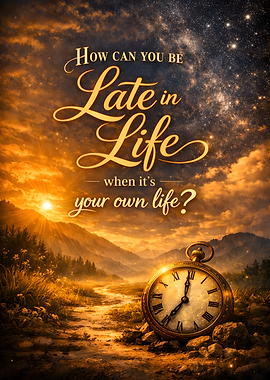 Inspirational Quote with Pocket Watch and Landscape