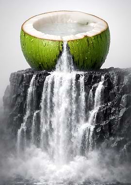 Coconut Waterfall on Rocky Cliff
