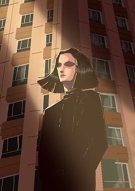 Woman in front of a building
