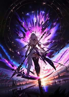 Anime Girl with Scythe and Crystals