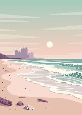 Castle on the Beach at Sunset