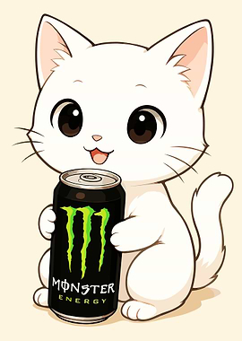 Cute Cat Holding Monster Energy Can