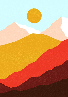 Abstract Mountain Landscape with Sun