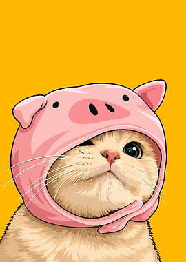 Cute Cat Wearing a Pig Hat
