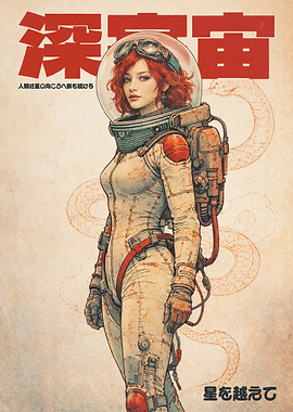Retro Astronaut Woman in Space