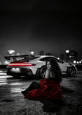 Woman in Red with Sports Car