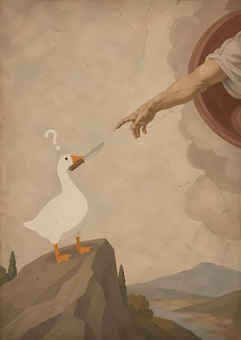 Untitled Goose Game meets The Creation of Adam