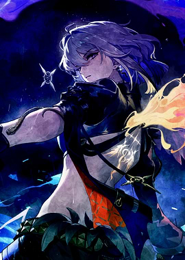Anime Character with Fiery Aura