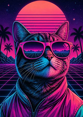 Retro Cat with Sunglasses