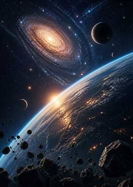 Cosmic Landscape with Galaxy and Earth