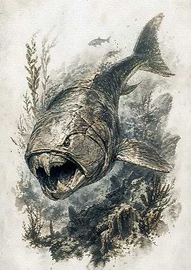 Prehistoric Fish in Underwater Scene