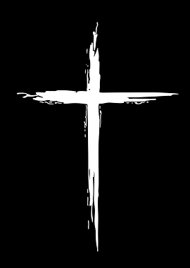 White Brushstroke Cross on Black