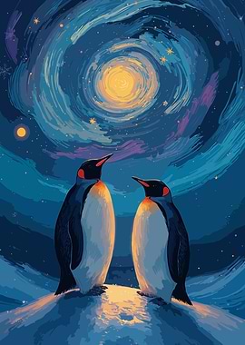 Penguins Under Starry Night