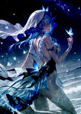 Blue Butterfly Woman by the Sea