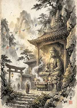 Serene Buddhist Temple Scene