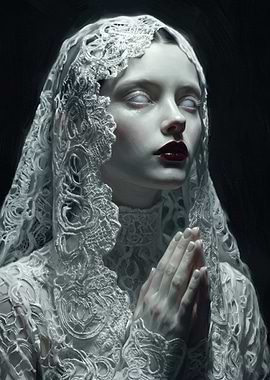 Ethereal Woman in Lace Veil