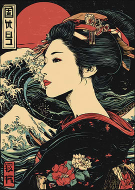 Retro Japan Pop: The Great Wave Geisha
