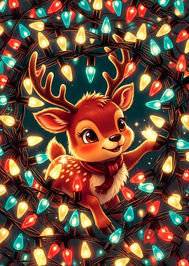 Cute Reindeer with Christmas Lights