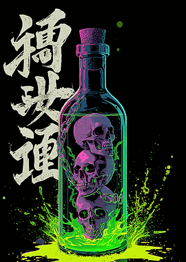 Poison Bottle with Skulls and Kanji