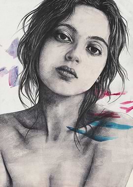Pencil Sketch Portrait with Watercolor Accents