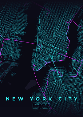 New York City Neon Map Art