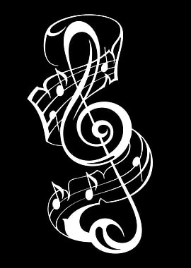 White Musical Notes and Treble Clef