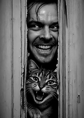 Jack Nicholson and Cat Peeking Through Door