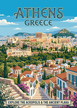 Athens Greece Vintage Travel Poster