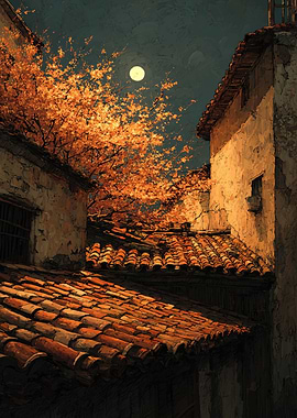 Moonlit Autumn Night in Old Town