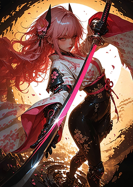 Anime Samurai with Pink Hair and Katana