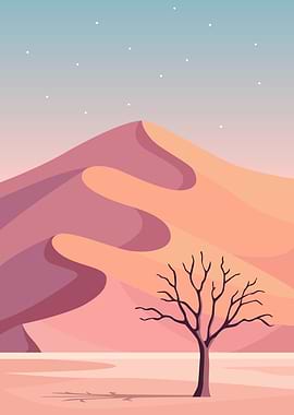 Desert Dunes at Dusk with Bare Tree