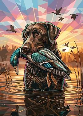Labrador Retriever with Duck