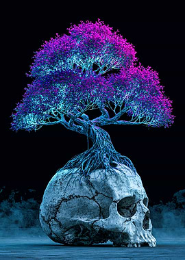 Bonsai Tree Growing from Skull