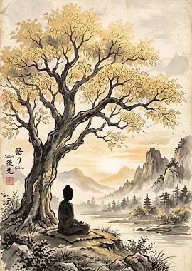 Zen Meditation Under a Golden Tree