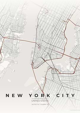 New York City Japanese Ink Map Art