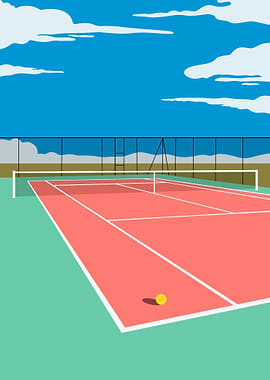 Tennis court with ball