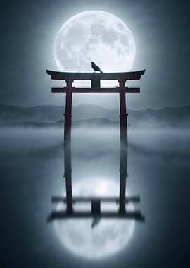 Torii Gate Under Full Moon