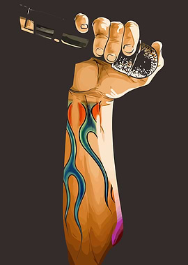 tattooed hand with microphone