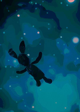 Plush Bunny Floating in Space