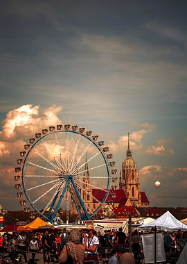 Munich Ferris Wheel and Cathedral at Festival