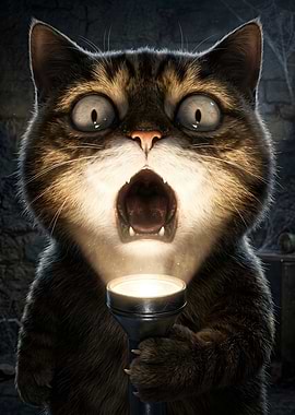 Scared Cat with Flashlight